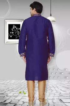Blue embroidered art dupion silk kurta-pajama