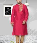 Pink embroidered art dupion silk kurta-pajama
