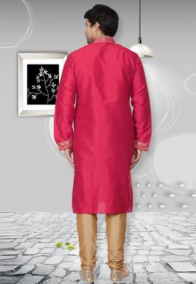 Pink embroidered art dupion silk kurta-pajama 3