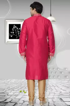 Pink embroidered art dupion silk kurta-pajama