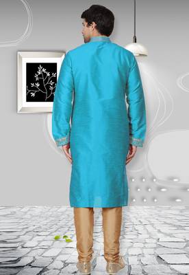 Blue embroidered art dupion silk kurta-pajama 2