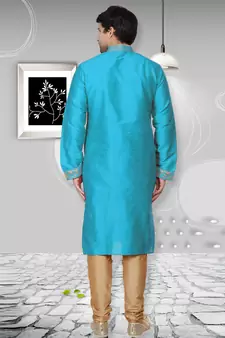 Blue embroidered art dupion silk kurta-pajama