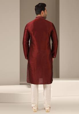 Maroon embroidered art dupion silk kurta-pajama 3
