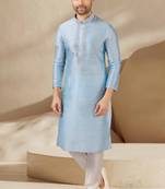 Blue embroidered art dupion silk kurta-pajama