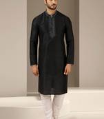 Black embroidered art dupion silk kurta-pajama