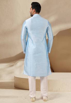 Blue embroidered art dupion silk kurta-pajama 3