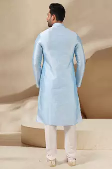 Blue embroidered art dupion silk kurta-pajama