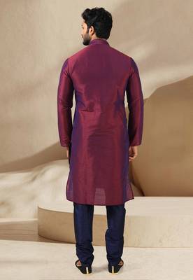Maroon embroidered art dupion silk kurta-pajama 3