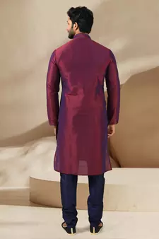 Maroon embroidered art dupion silk kurta-pajama