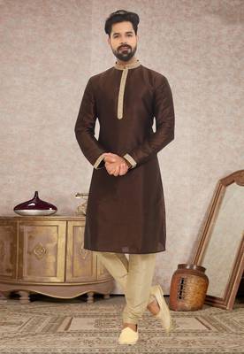 Maroon embroidered art dupion silk kurta-pajama 1