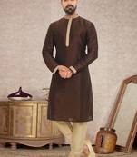 Maroon embroidered art dupion silk kurta-pajama