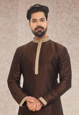 Maroon embroidered art dupion silk kurta-pajama 2
