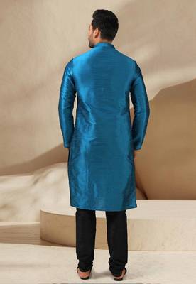 Blue embroidered art dupion silk kurta-pajama 3