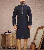 Black embroidered art dupion silk kurta-pajama