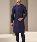 Blue embroidered art dupion silk kurta-pajama