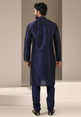 Blue embroidered art dupion silk kurta-pajama 3