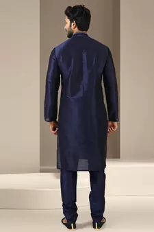 Blue embroidered art dupion silk kurta-pajama