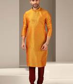 Orange embroidered art dupion silk kurta-pajama