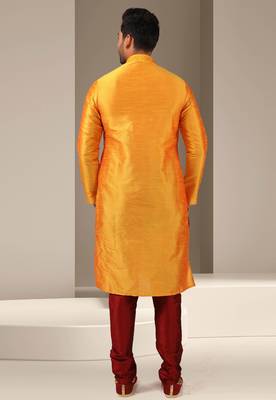 Orange embroidered art dupion silk kurta-pajama 3