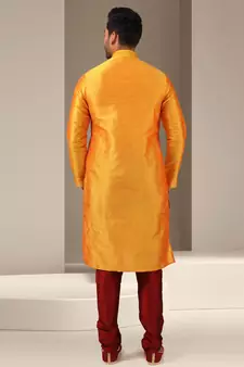 Orange embroidered art dupion silk kurta-pajama