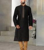 Black embroidered art dupion silk kurta-pajama