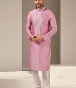 Pink embroidered art dupion silk kurta-pajama