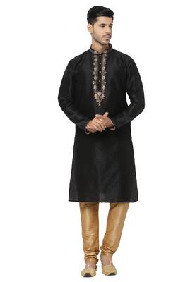 Black embroidered art dupion silk kurta-pajama 1