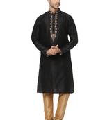 Black embroidered art dupion silk kurta-pajama