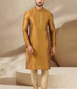 Gold embroidered art dupion silk kurta-pajama