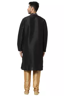 Black embroidered art dupion silk kurta-pajama