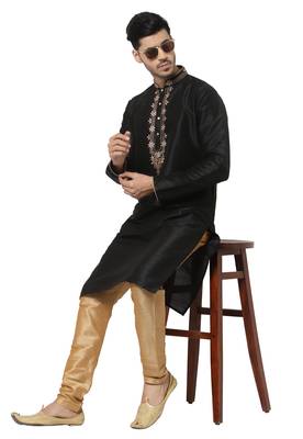 Black embroidered art dupion silk kurta-pajama 3