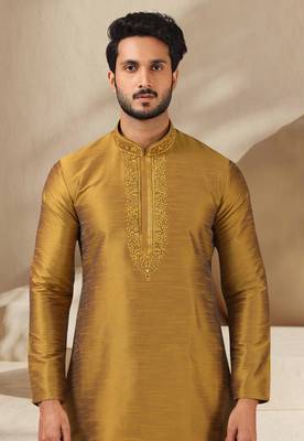 Gold embroidered art dupion silk kurta-pajama 2