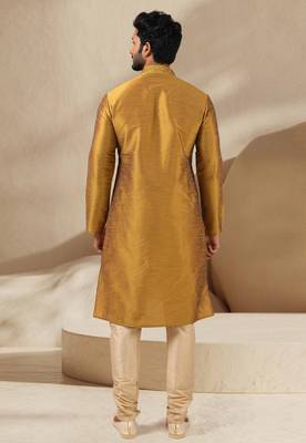 Gold embroidered art dupion silk kurta-pajama 3