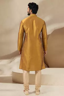 Gold embroidered art dupion silk kurta-pajama