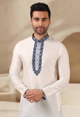 White embroidered art dupion silk kurta-pajama 2