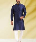 Blue embroidered art dupion silk kurta-pajama