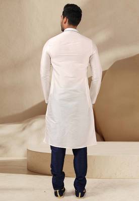 White embroidered art dupion silk kurta-pajama 3