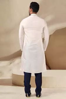 White embroidered art dupion silk kurta-pajama