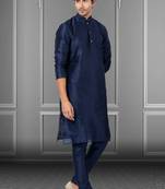 Blue plain art dupion silk kurta-pajama
