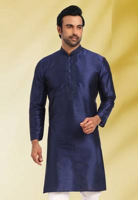 Blue embroidered art dupion silk kurta-pajama 2