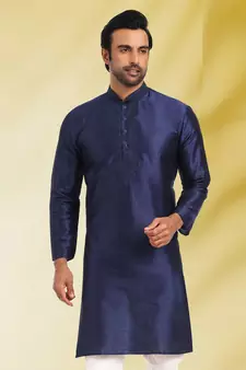 Blue embroidered art dupion silk kurta-pajama