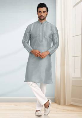 Grey embroidered art dupion silk kurta-pajama 1