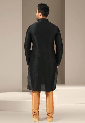 Black embroidered art dupion silk kurta-pajama 3