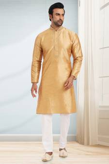 Gold embroidered art dupion silk kurta-pajama