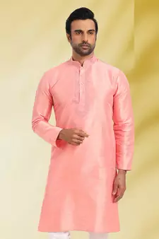 Pink embroidered art dupion silk kurta-pajama