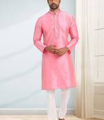Pink embroidered art dupion silk kurta-pajama