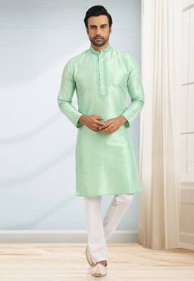Green embroidered art dupion silk kurta-pajama 1