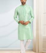 Green embroidered art dupion silk kurta-pajama