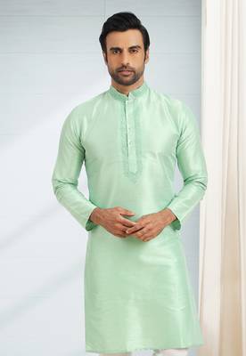 Green embroidered art dupion silk kurta-pajama 2