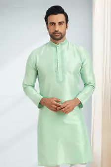 Green embroidered art dupion silk kurta-pajama